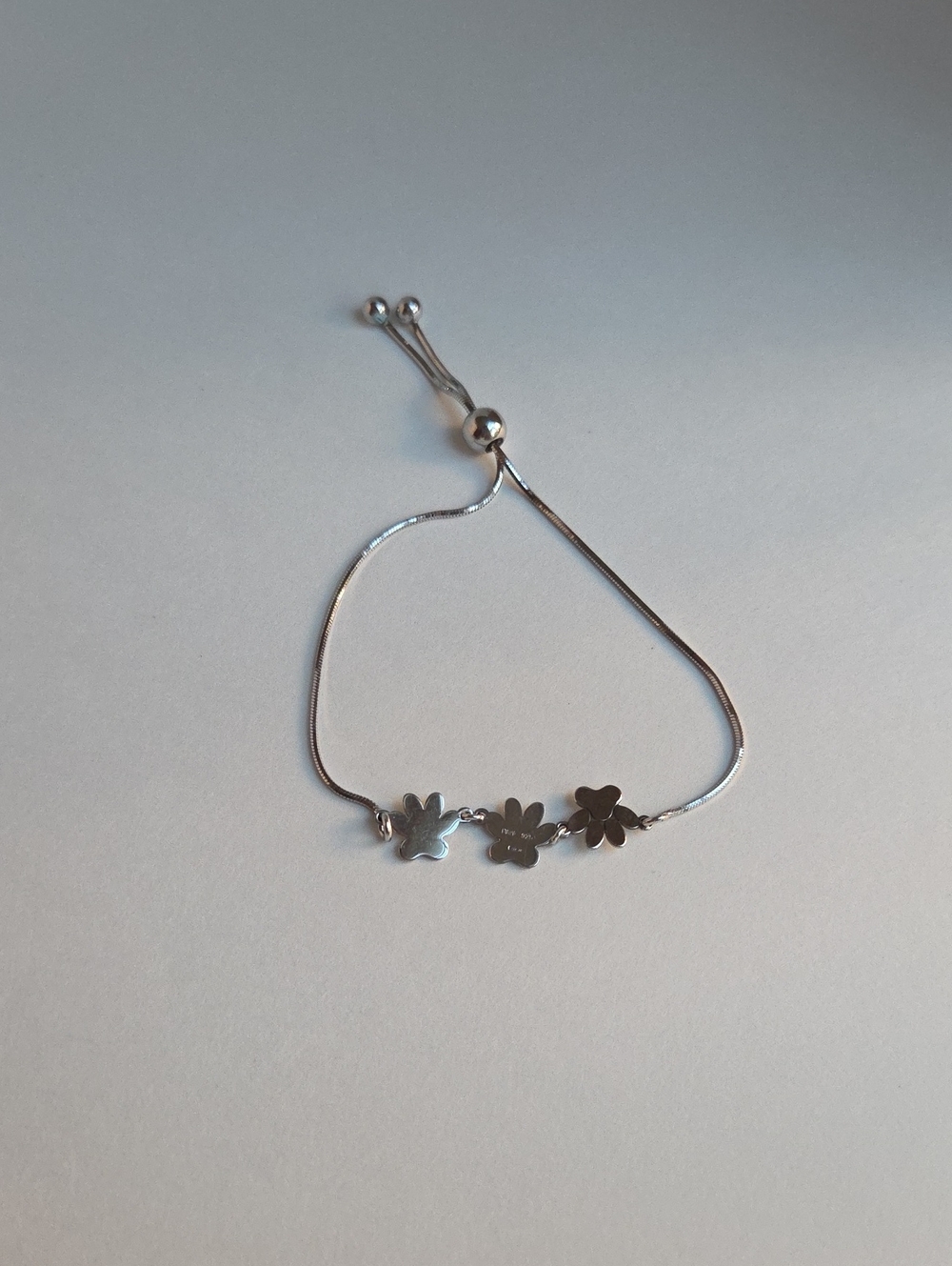 Sterling Silver Paw Print Slider Bracelet - Silver